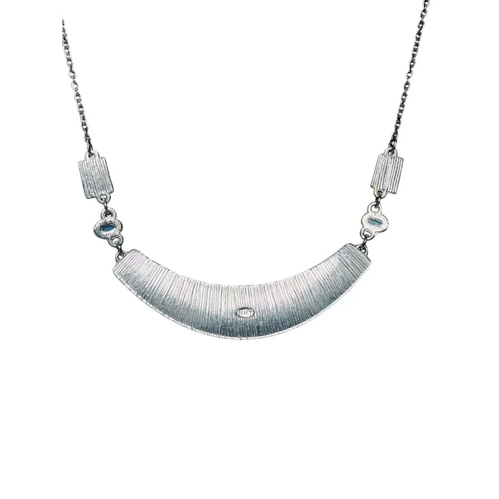 Avon Silver Tone And Blue Bib Necklace Signed NRT (6163) - Picture 6 of 6